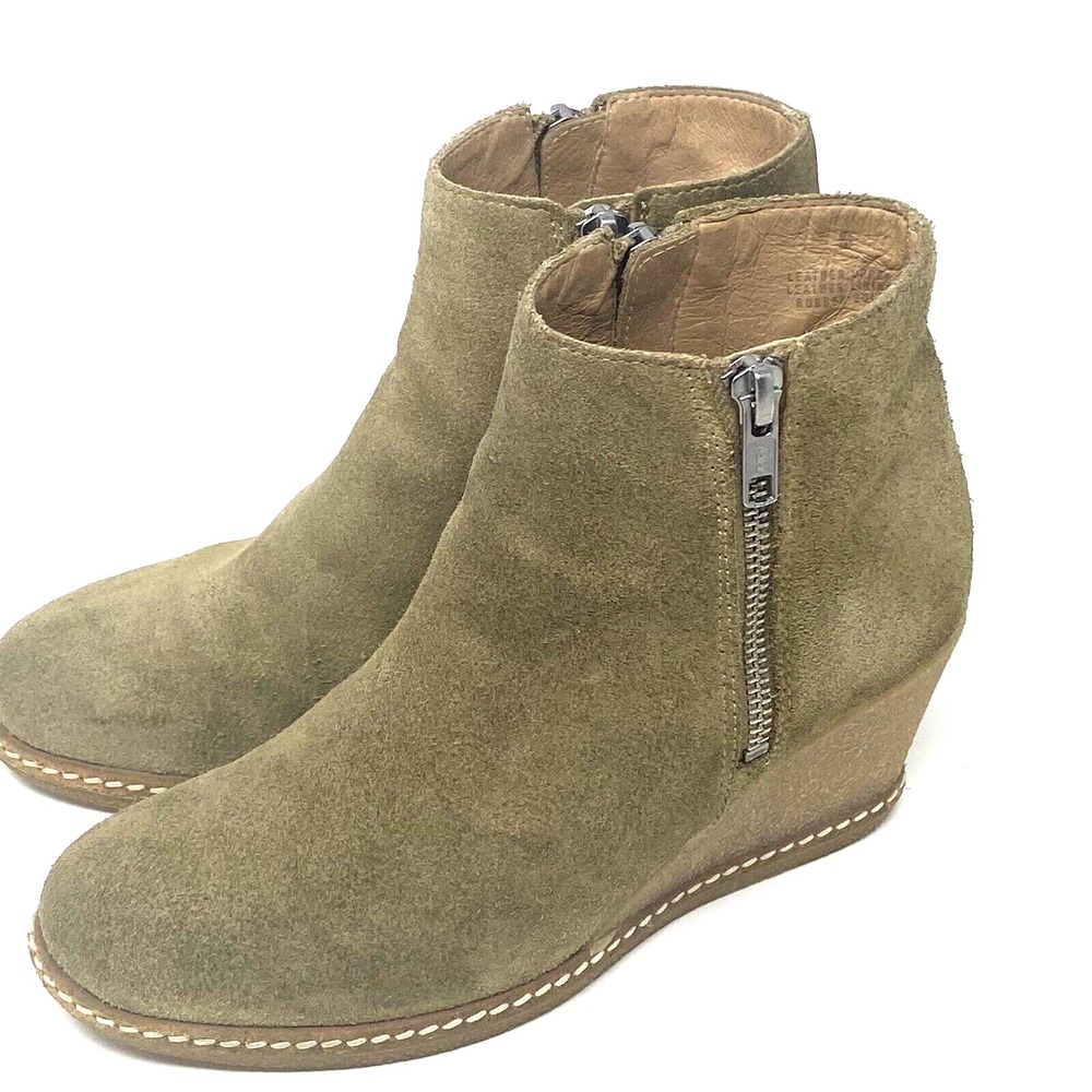 J Crew Women 6 Brown Leather Brown Casual Wedge Chukka Ankle Boots Zipper